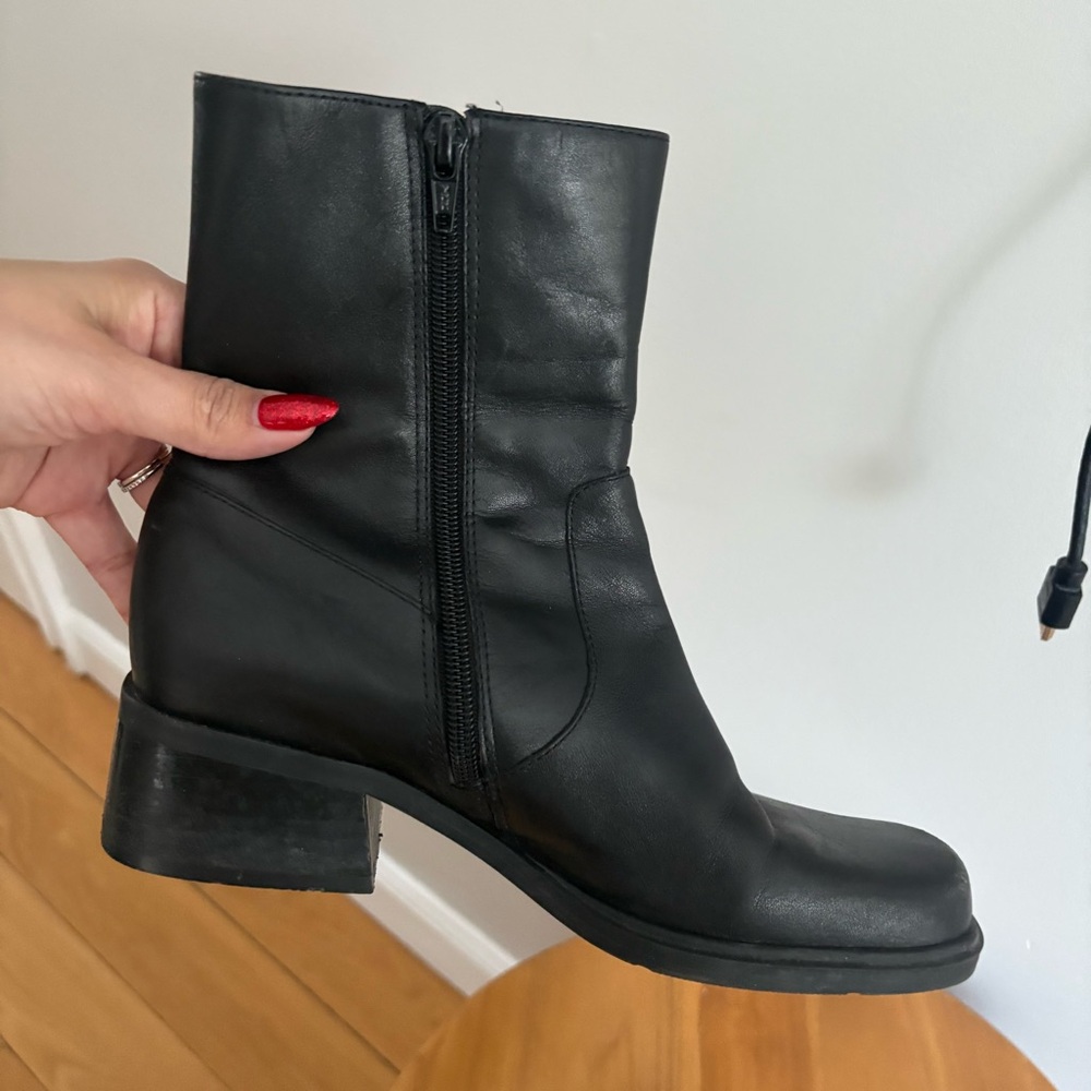 Vintage 90s Y2K Nine West square toe black leather boots size 6 carolyn bessette - Picture 6 of 11